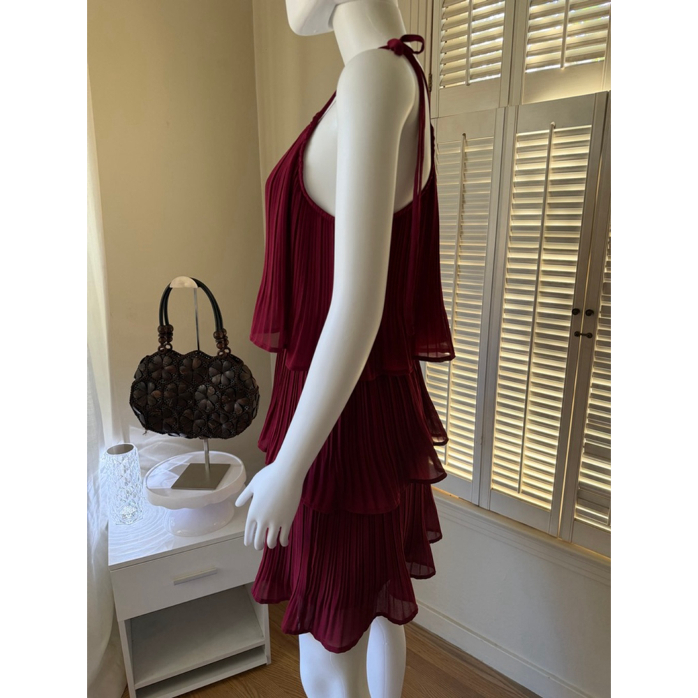 ZESICA Burgundy Pleated One Shoulder Mini Dress S - Picture 3 of 5